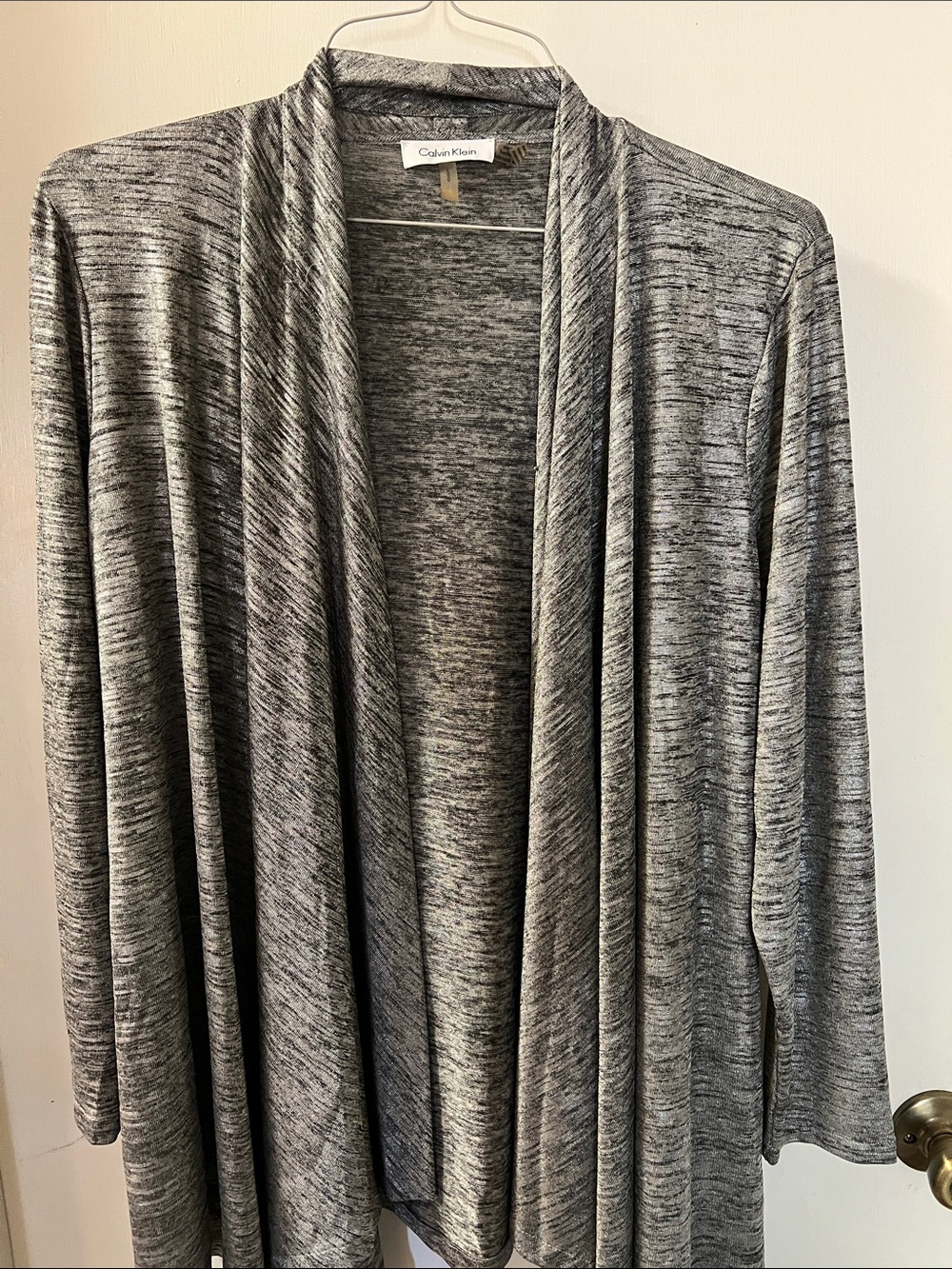 Calvin Klein Marled Gray Open Drape Cardigan